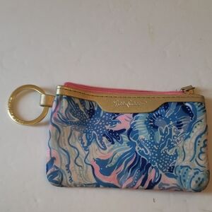 Lilly Pulitzer Blue & Pink Change Purse Keychain Wallet